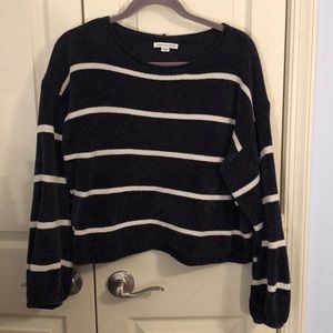 AE Navy Cropped Balloon Sleeve Sweater